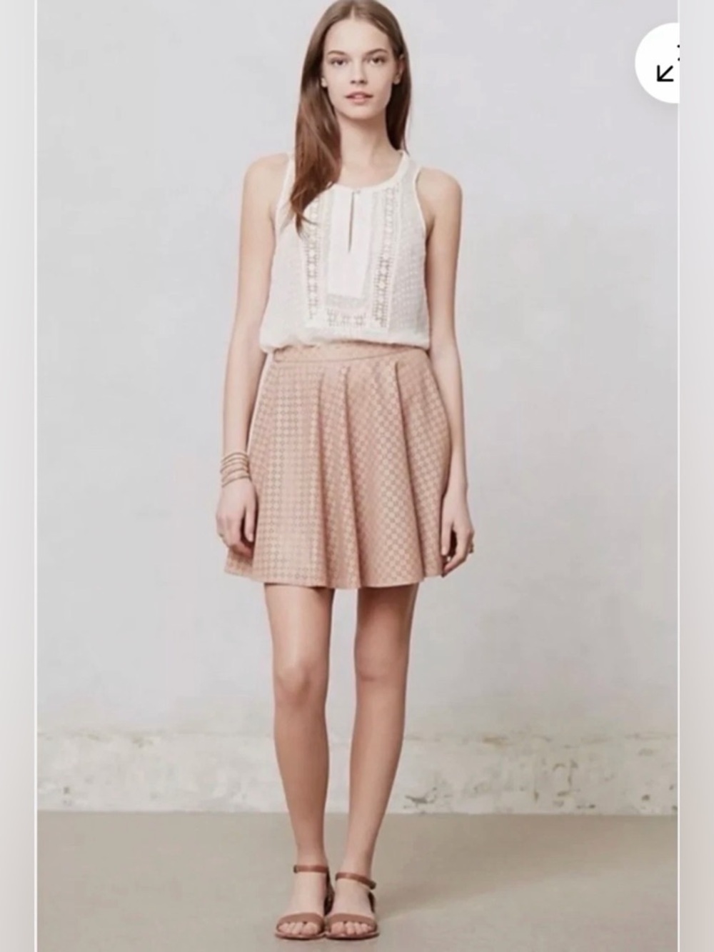 Anthropologie Sunday in Brooklyn Eyelet Mini Swing Skirt Sz 8 Blush Pink/Beige - Picture 2 of 16